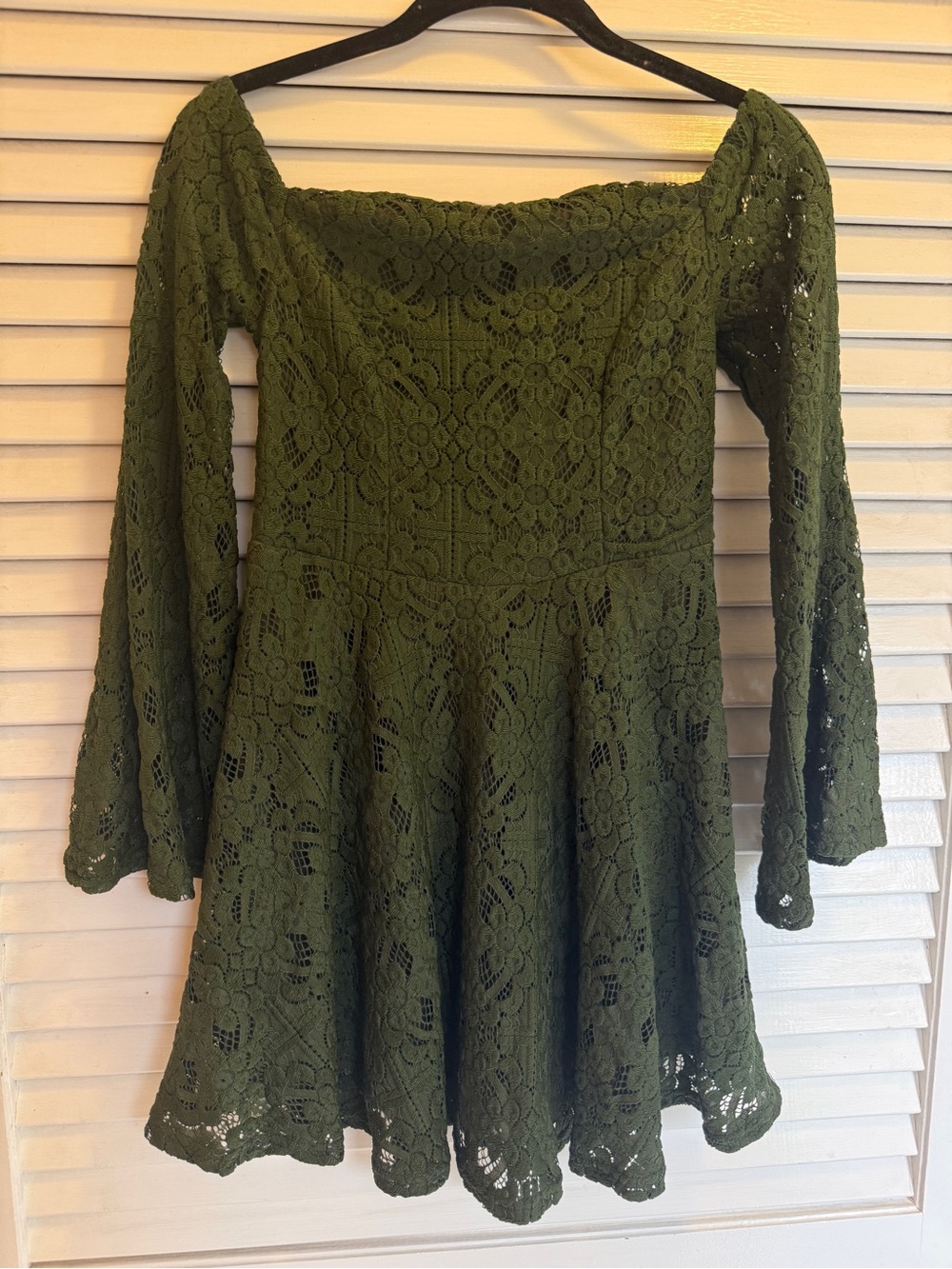 Girlhood Core!!! Olive Green Lace Off-Shoulder Bohemian Festival Dress